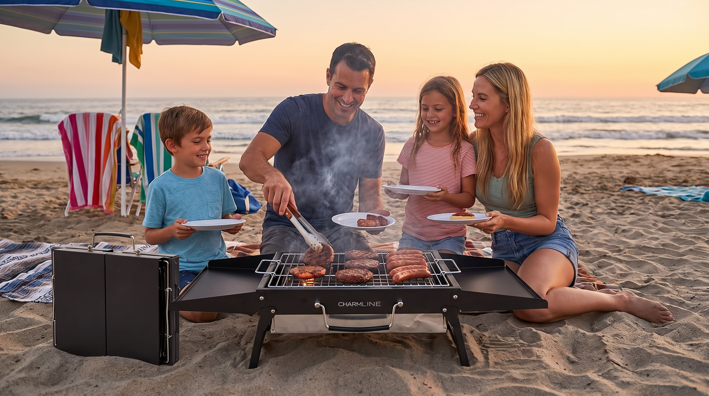 Foldable Portable Charcoal BBQ Grill for Camping — 2–4 People