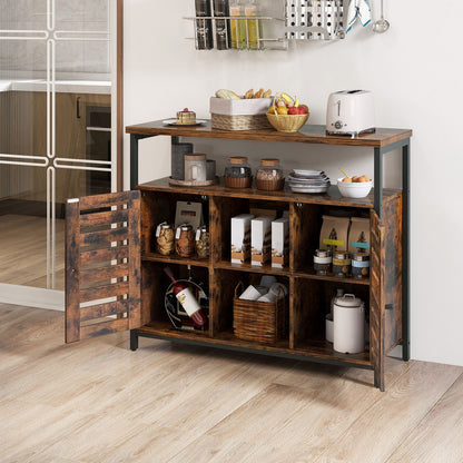 Charming Rustic Brown Sideboard Storage Cabinet with Slatted Doors and Adjustable Shelves for Elegant Home Organization