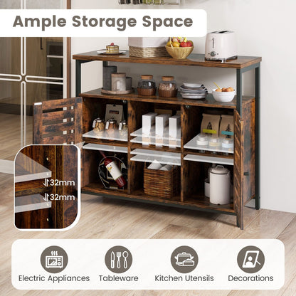 Charming Rustic Brown Sideboard Storage Cabinet with Slatted Doors and Adjustable Shelves for Elegant Home Organization