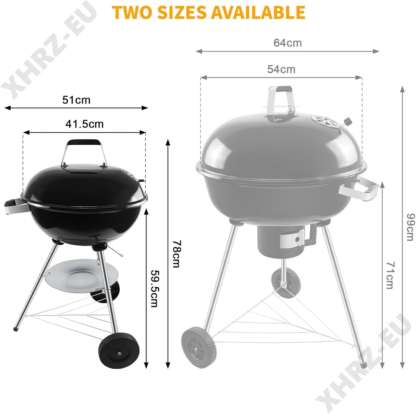Charcoal BBQ Grill, Outdoor Barbecue Portable Kettle Coal with Wheels, 41Cm Grill Area, Stand Ball Rounded Barbecue Grill Camping Garden Black