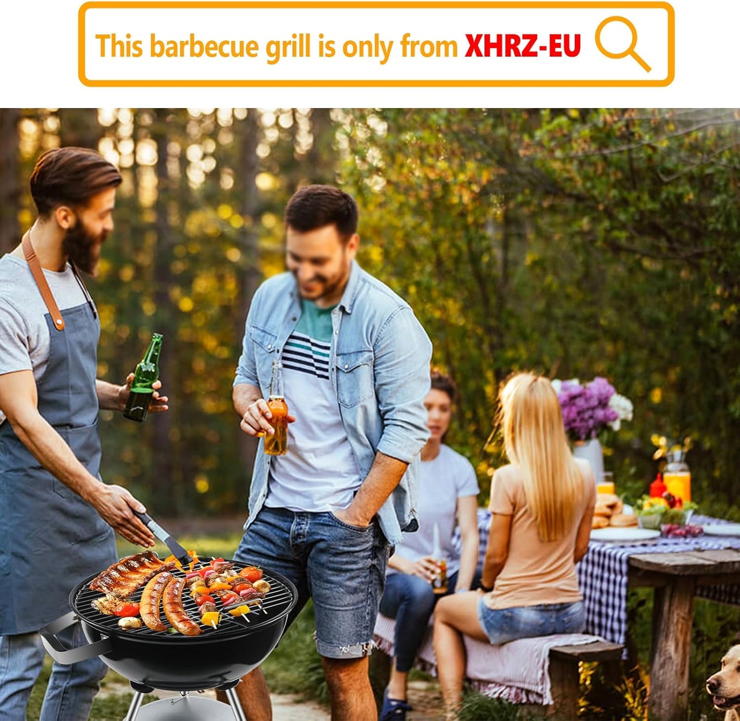 Charcoal BBQ Grill, Outdoor Barbecue Portable Kettle Coal with Wheels, 41Cm Grill Area, Stand Ball Rounded Barbecue Grill Camping Garden Black