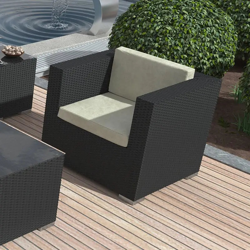 Luxurious Rattan Garden Furniture Set - Stylish Outdoor Corner Sofa Couch with Cushions and Elegant Glass Table