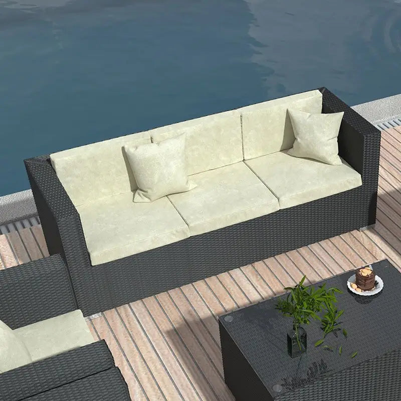 Luxurious Rattan Garden Furniture Set - Stylish Outdoor Corner Sofa Couch with Cushions and Elegant Glass Table