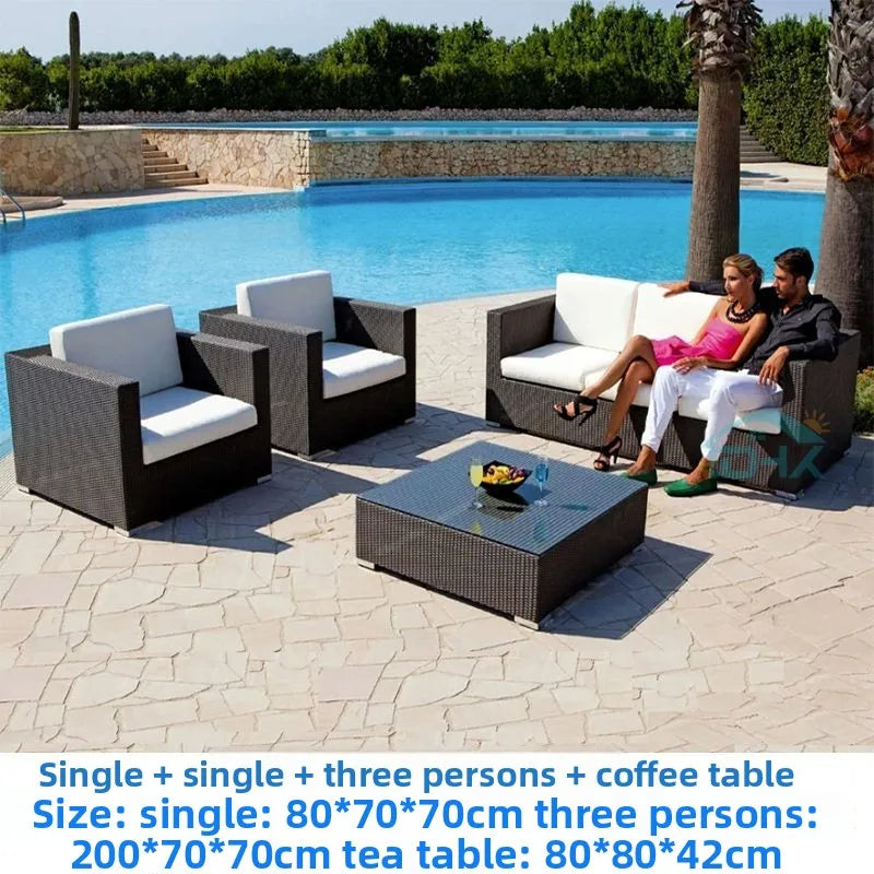 Luxurious Rattan Garden Furniture Set - Stylish Outdoor Corner Sofa Couch with Cushions and Elegant Glass Table