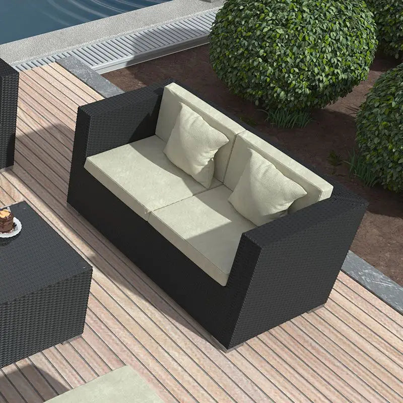 Luxurious Rattan Garden Furniture Set - Stylish Outdoor Corner Sofa Couch with Cushions and Elegant Glass Table