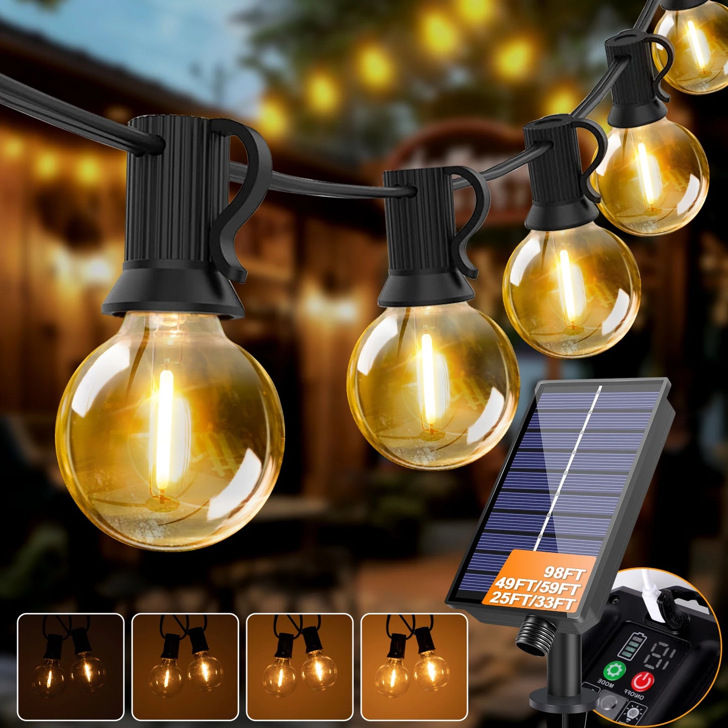 Illuminate Your Outdoors with Our Waterproof Led G40 Solar Globe String Lights – Perfect for Backyard and Bistro Decor!