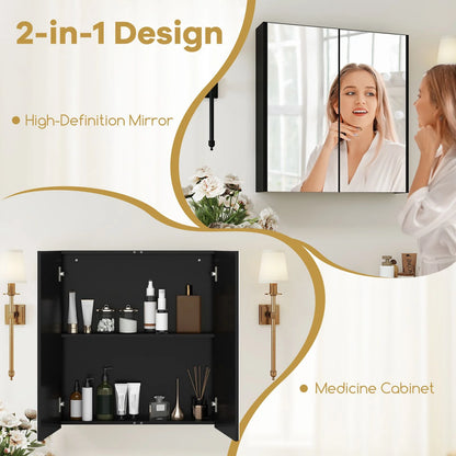 Sleek Medicine Cabinet with Double Mirrored Doors - Space-Saving Storage Solution for Your Bathroom
