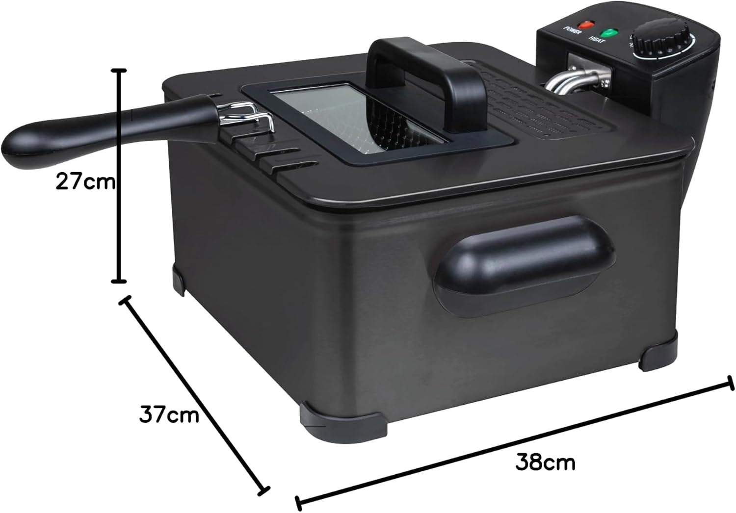 Deep Fat Fryer with Triple Baskets Large 5 Litre Deep Fryers Chip Pan with Viewing Window, 3 Chip Baskets, Adjustable Temperature Control, Stainless Steel, Black