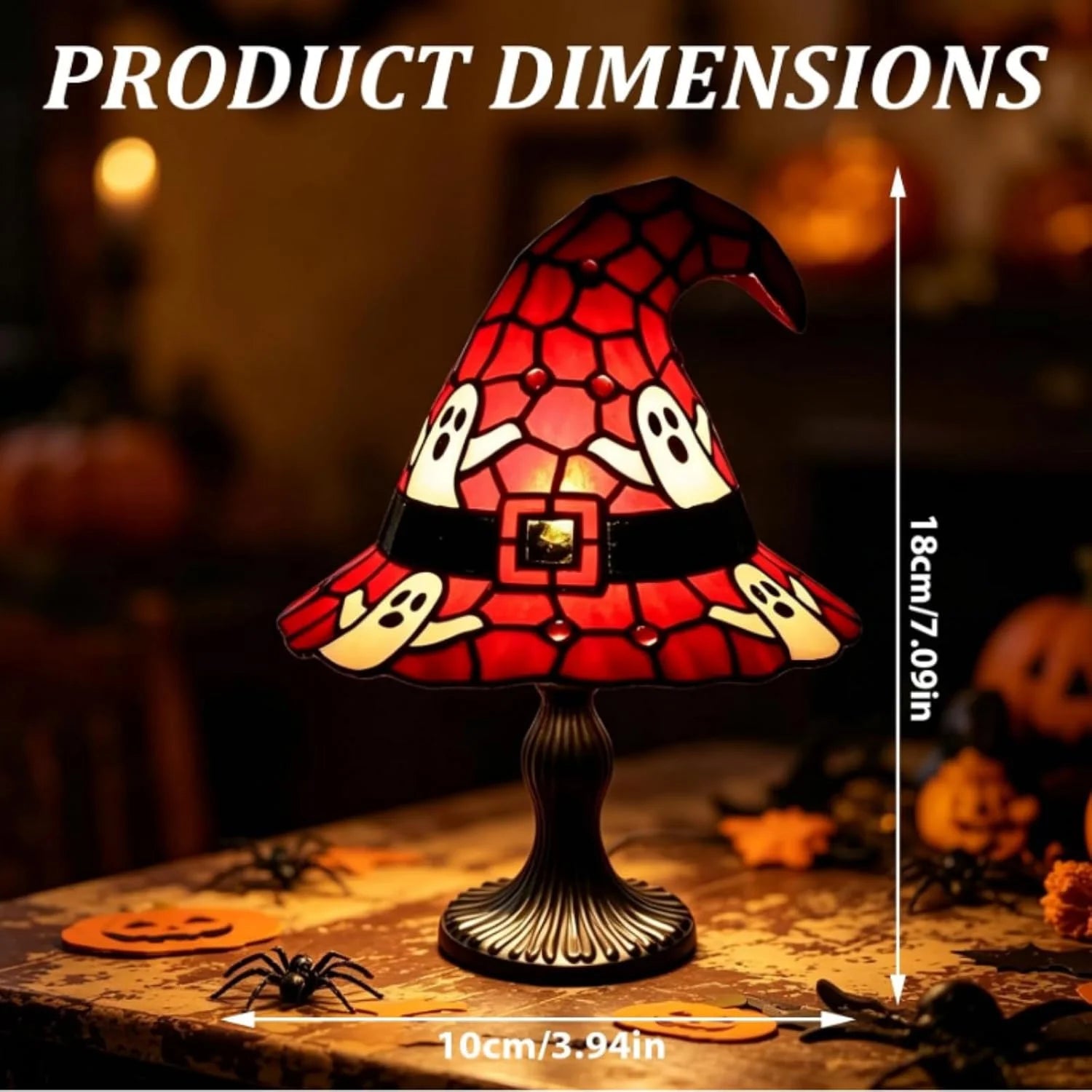 Stained Glass Witch Hat Lamp Magic LED Witch-Hat Lamp USB Creative Table Lamp Night Light for Bedroom Room Decor Halloween