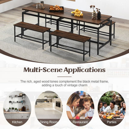 3 PCS Kitchen Dining Room Furniture Set with 108Cm Wooden Kitchen Table