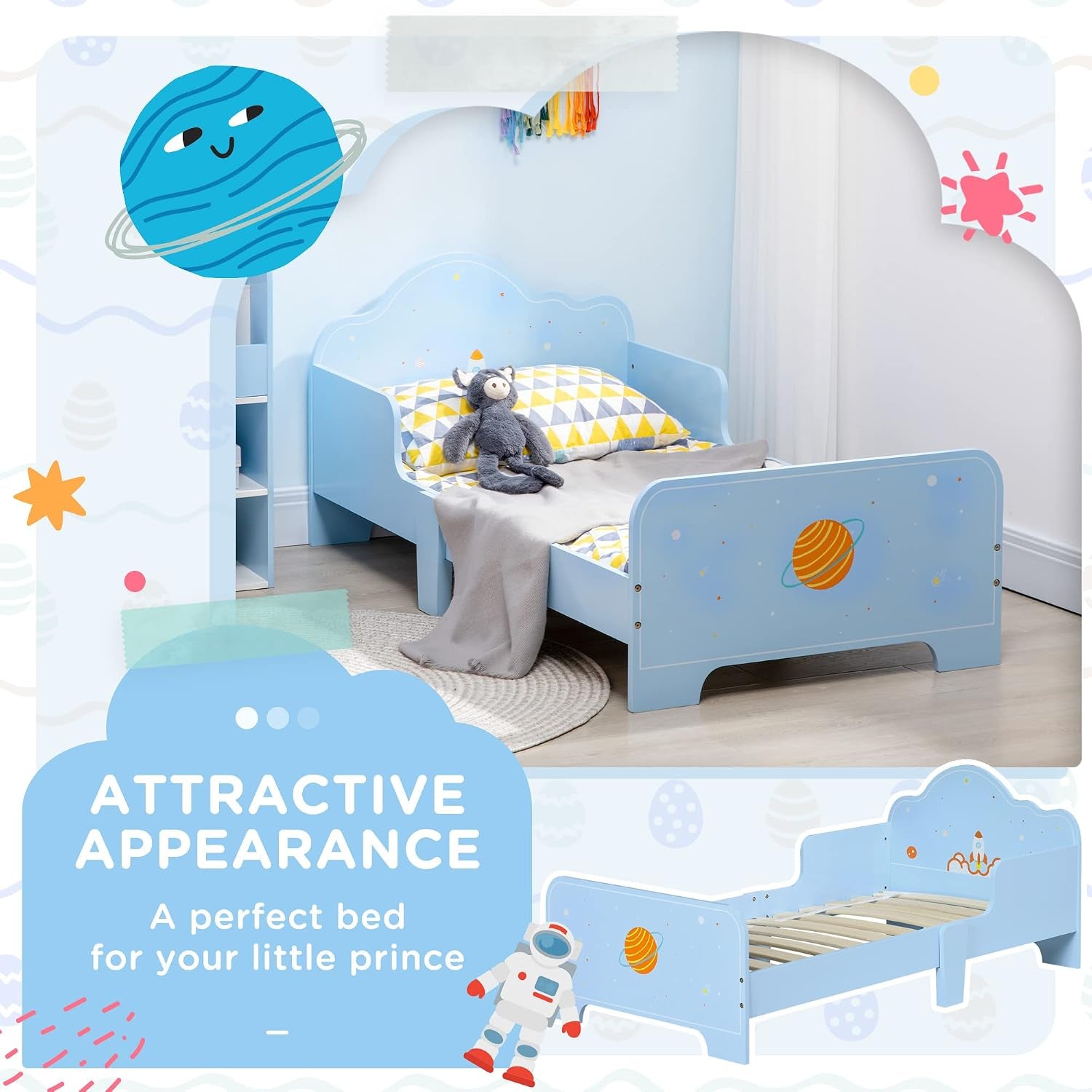 Kids Toddler Bed Safety Rails Ages 3-6 Years 143 X 74 X 59Cm Blue | Kids Bedroom Furniture, Boys, Girls