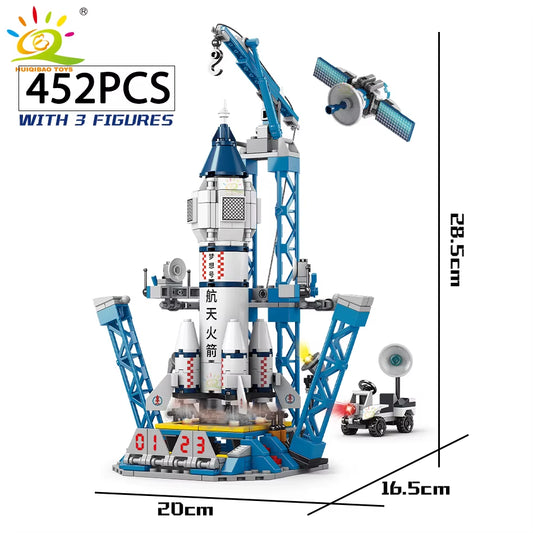 HUIQIBAO Space Aviation Manned Rocket Building Blocks with Astronaut Figure City Aerospace Model Bricks Children Toys for Kids