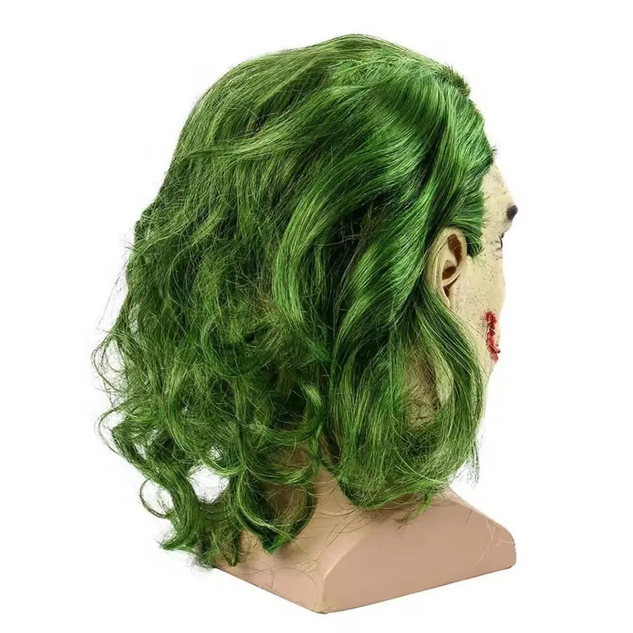 Halloween Latex Clown Mask Bat Knight Cosplay Horror Scary Joker Masks with Green Hair Wig Party Roleplay Cosplay Costume Props