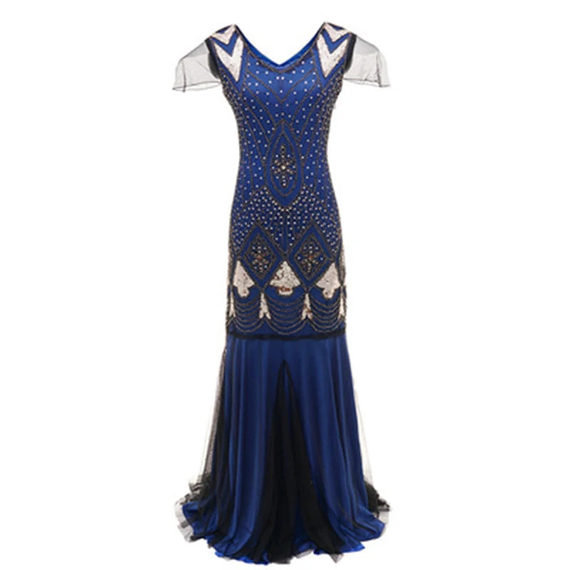 Women Sequins Glitter Gatsby Vintage Dress 1920S Retro Clubwear Elegant Ladies Halloween Party Cos Dresses Long Gowns Vestidos