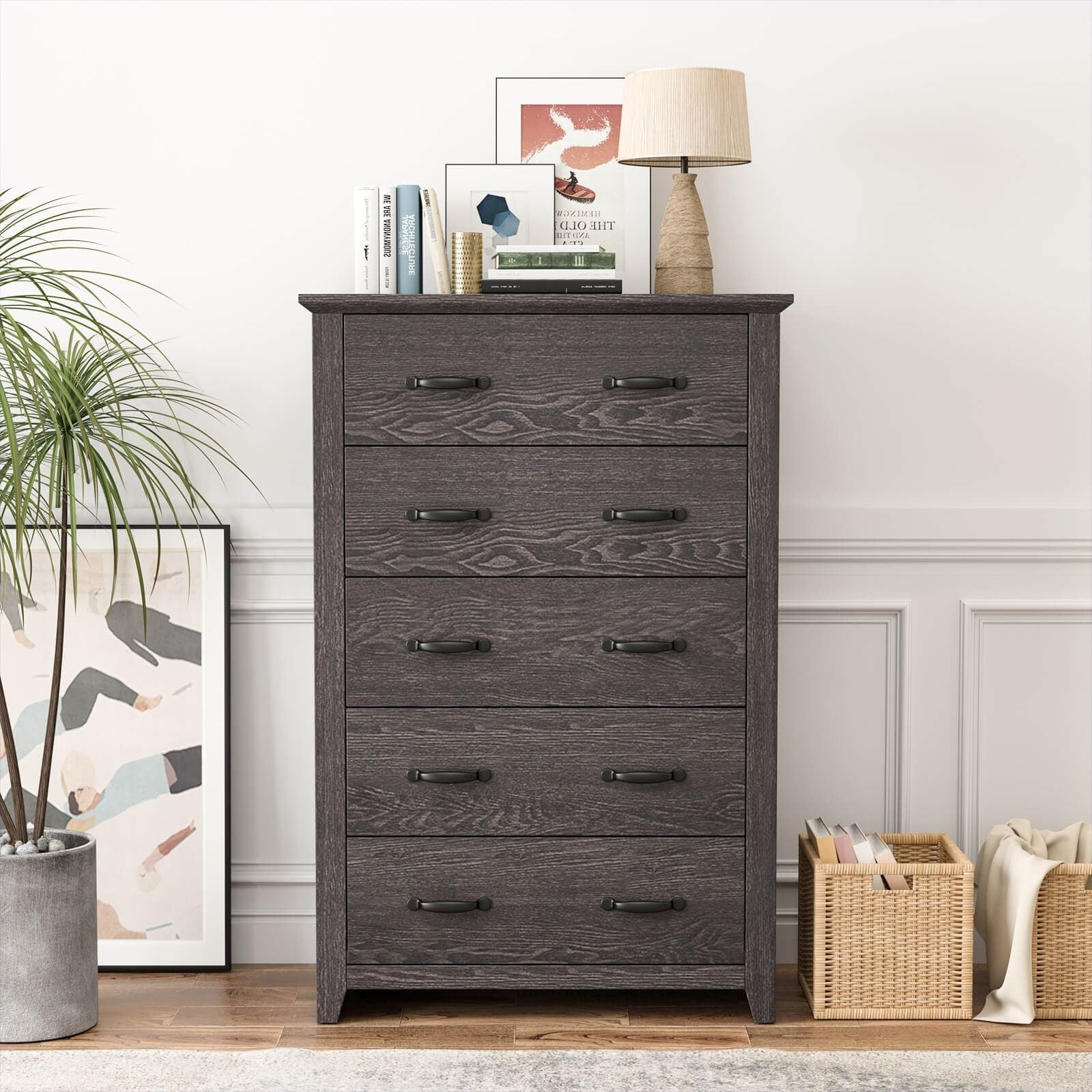 Dresser Vertical Chest of Drawers with 5 Pull-Out Drawers