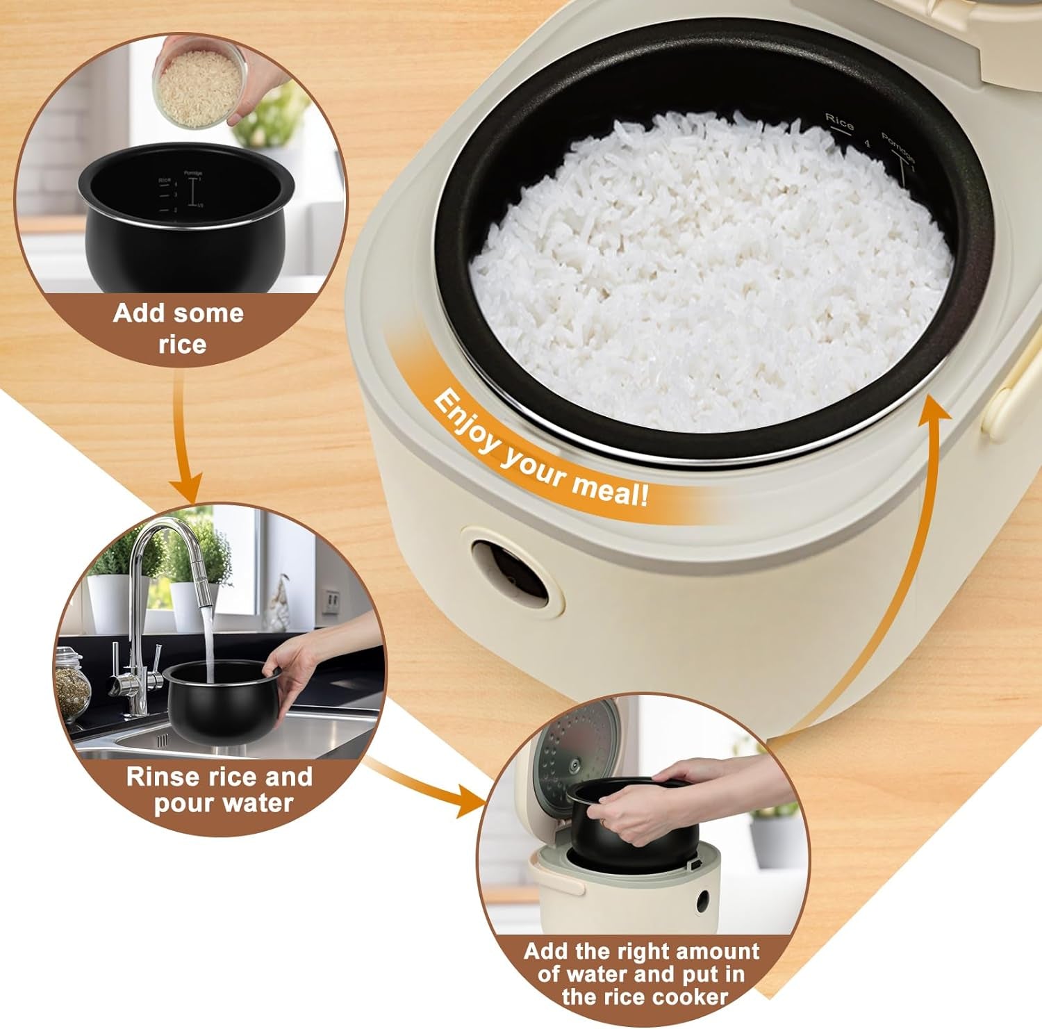 Small Rice Cooker, 4 Cup 2L Multifunctional with Steamer, Yellow | Smart Control, 7-Step Cooking; 6-In-1: Rice, Porridge, Soup, Steam, Keep Warm; Non-Stick Pot, Removable Lid, Compact