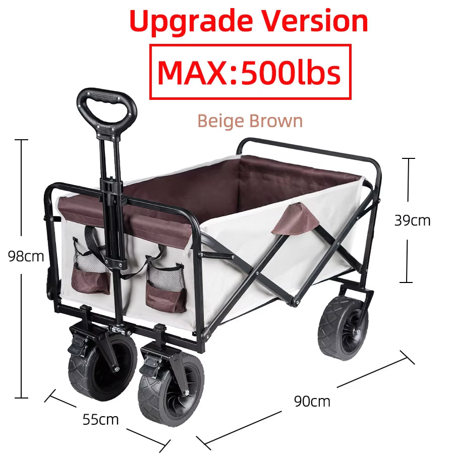 Large Weight Capacity Heavy Duty Wagon Cart Folding Wagon for Outdoor Garden Beach Wagon Camping Equipment with Cup Holders