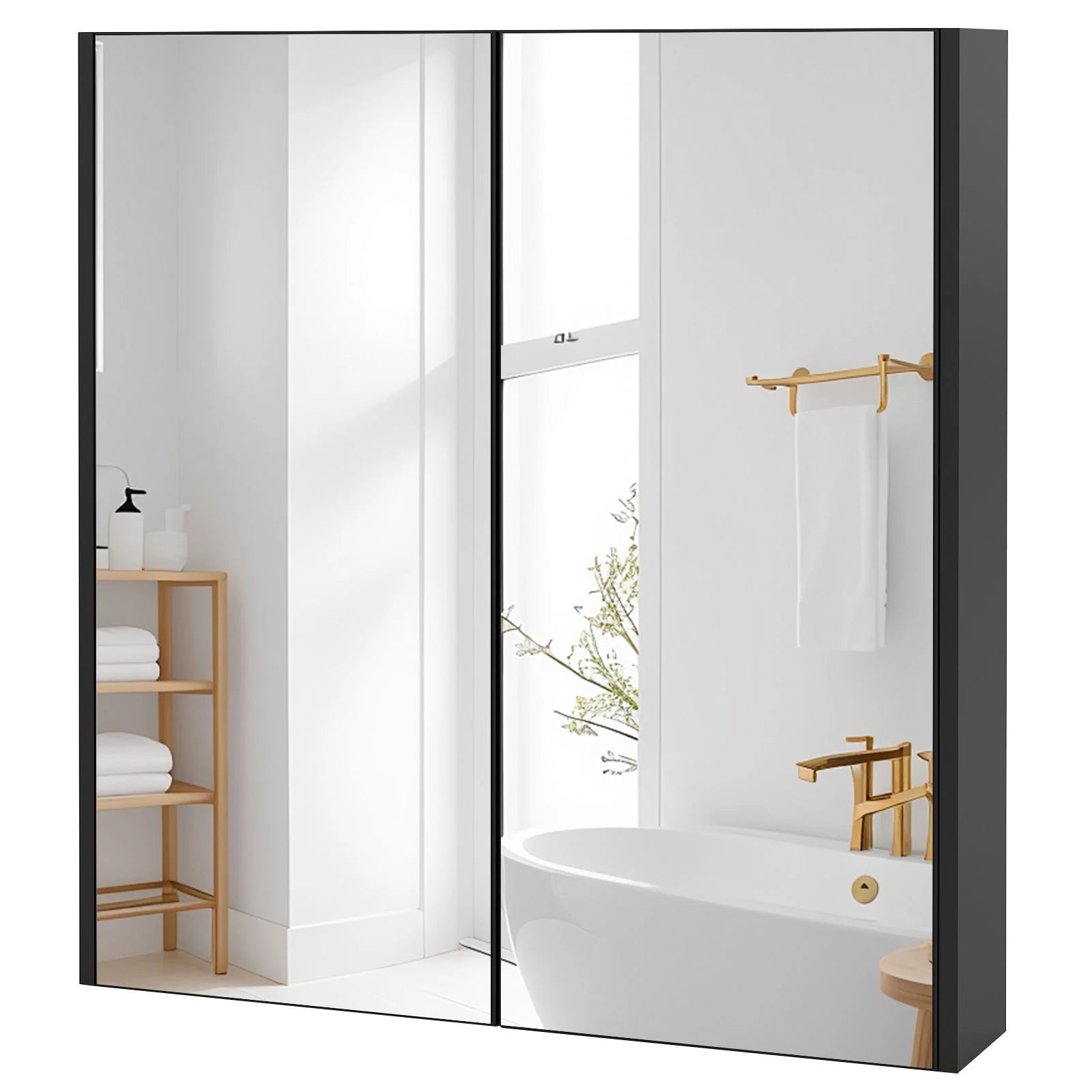 Sleek Medicine Cabinet with Double Mirrored Doors - Space-Saving Storage Solution for Your Bathroom
