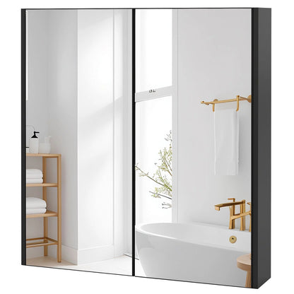 Sleek Medicine Cabinet with Double Mirrored Doors - Space-Saving Storage Solution for Your Bathroom