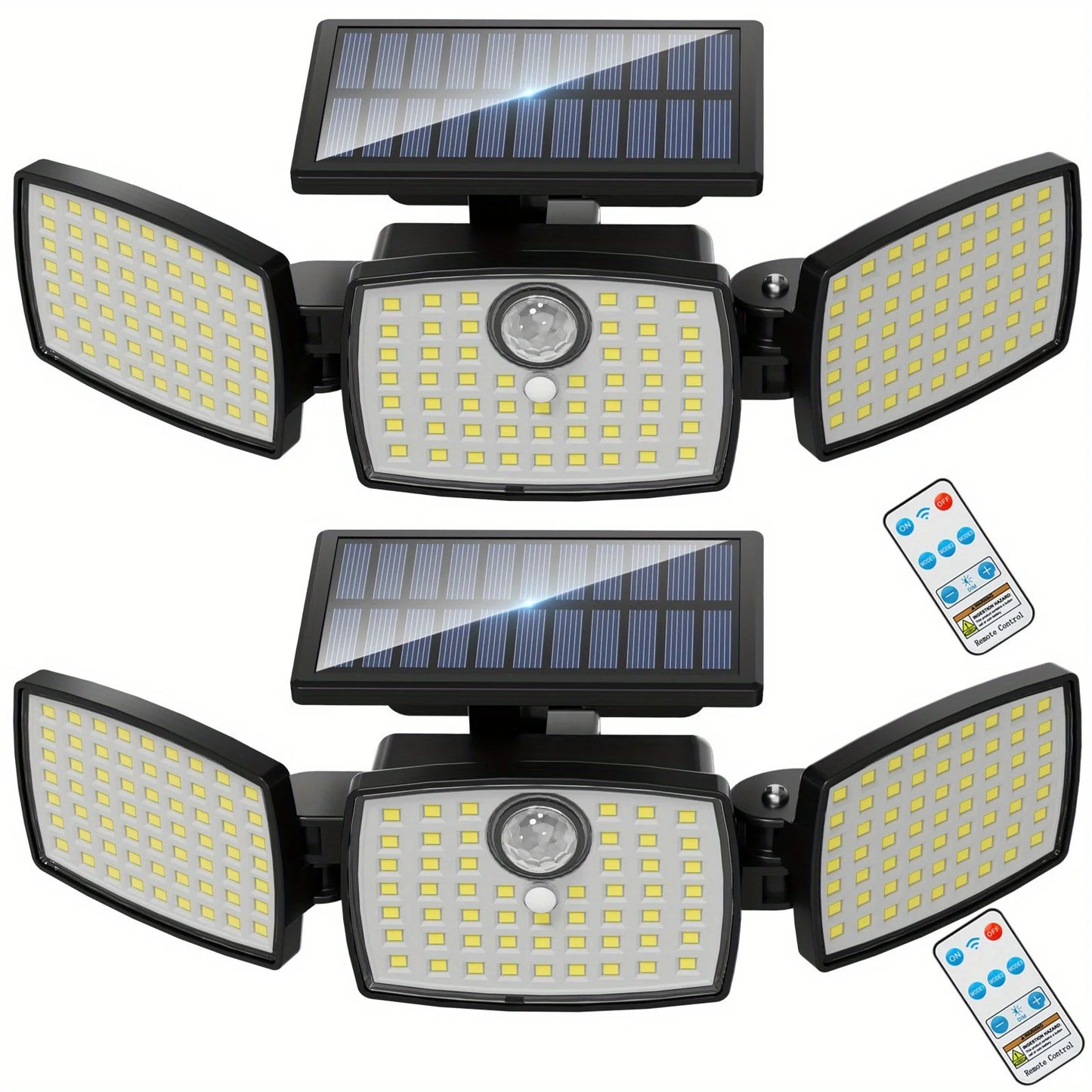358 LED Solar Motion Sensor Security Lights 3 Heads Remote
