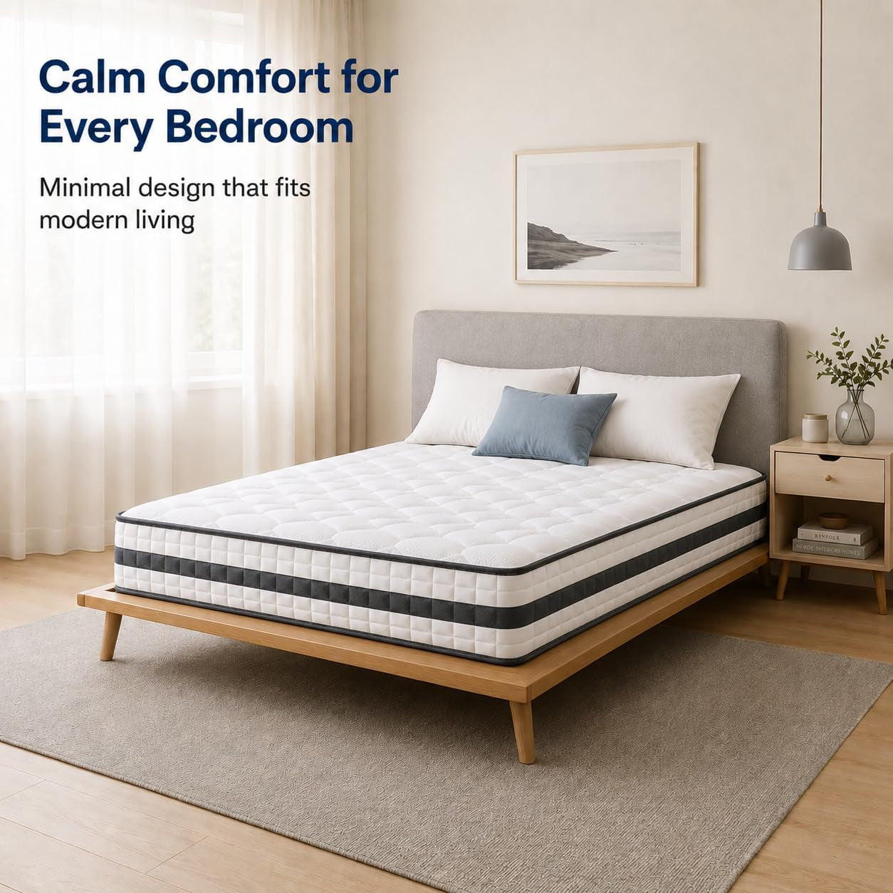 King Size Mattress 5FT, 150 X 200 X 30 Cm Hybrid Memory Foam & Sprung Mattress, Medium Firm, Breathable Cover, Mattress in a Box for UK King Bed