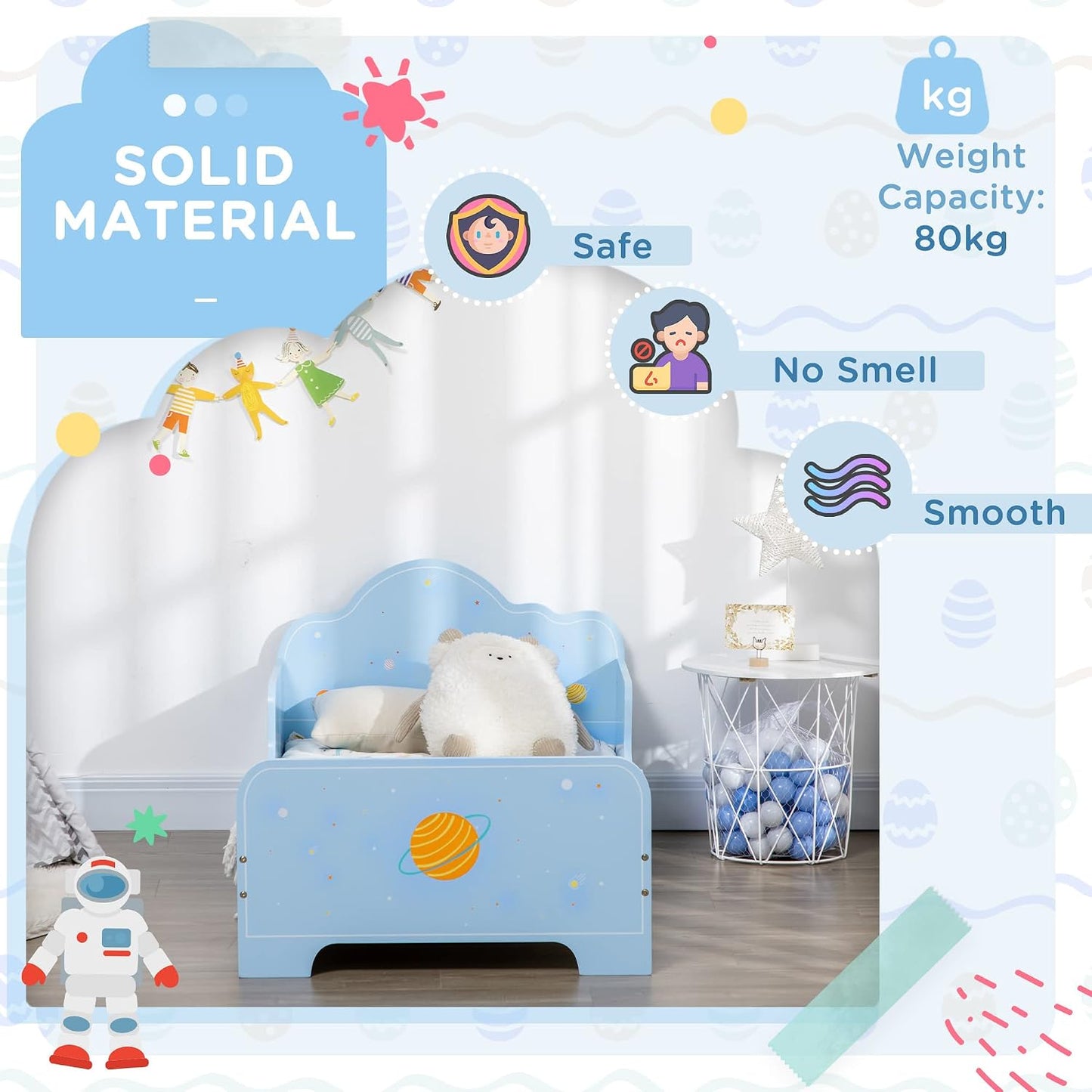Kids Toddler Bed Safety Rails Ages 3-6 Years 143 X 74 X 59Cm Blue | Kids Bedroom Furniture, Boys, Girls