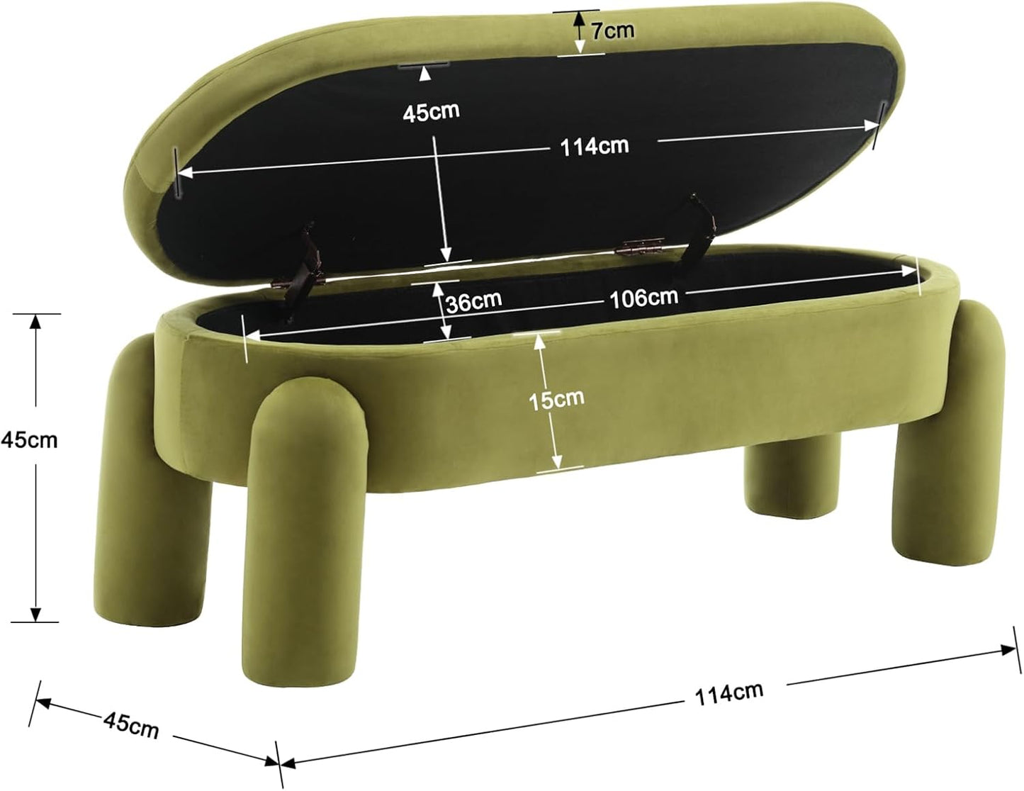 Upholstered Storage Ottoman Seat Velvet Window Bench Corner Bench for Bedroom Living Room (Green)