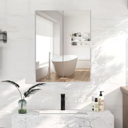 Sleek Medicine Cabinet with Double Mirrored Doors - Space-Saving Storage Solution for Your Bathroom
