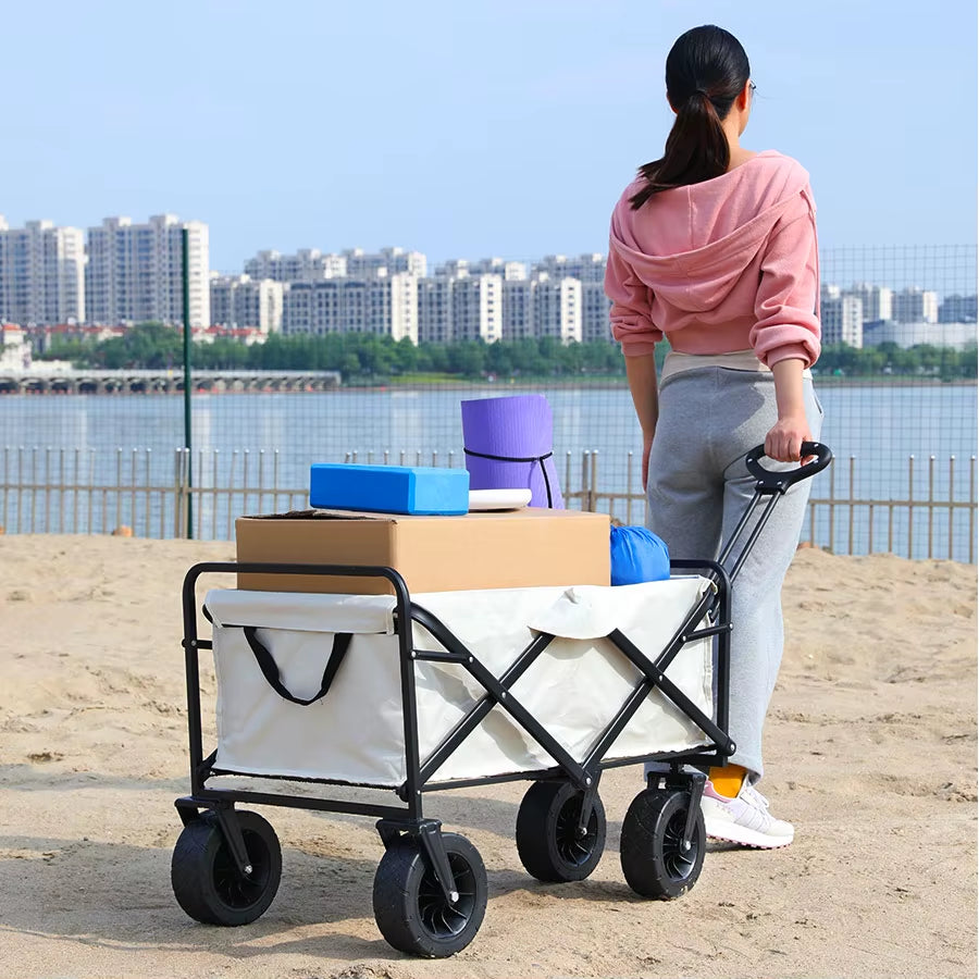 Large Weight Capacity Heavy Duty Wagon Cart Folding Wagon for Outdoor Garden Beach Wagon Camping Equipment with Cup Holders