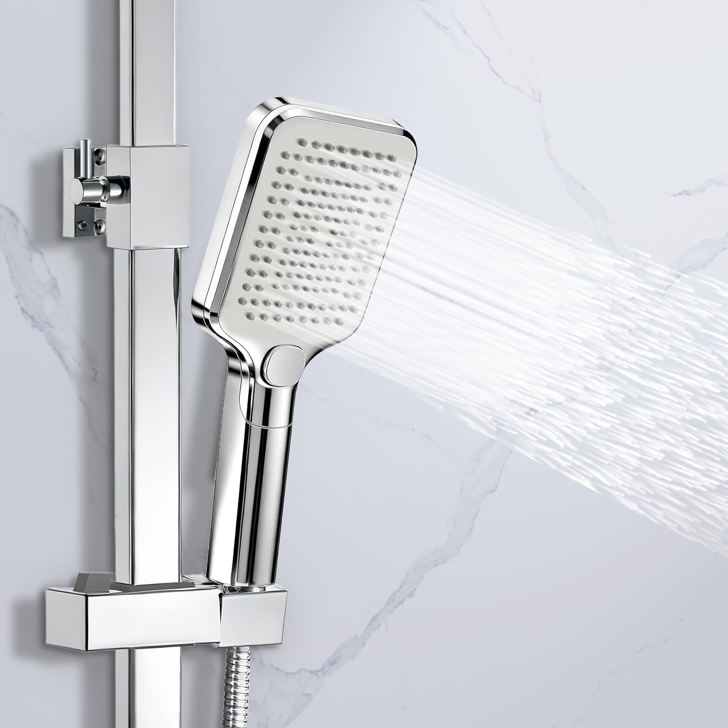 Simple Bathroom Thermostatic Shower Mixer Set with 12" Square Rainfall Shower Head(304 Stainless Steel), 3 Modes Handheld Shower, Anti-Leak Hose, Anti-Scald, Easy Install(Chrome)
