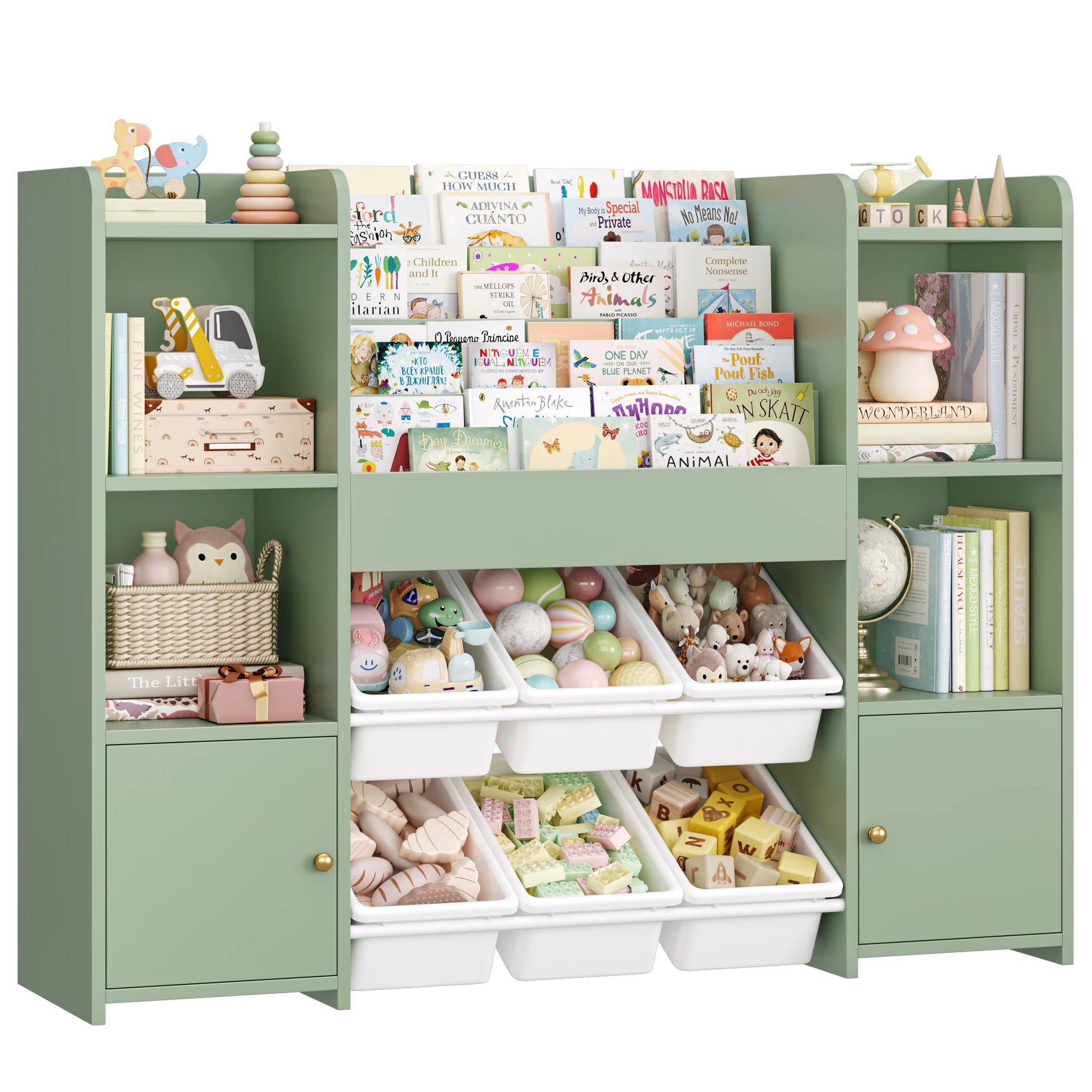 Getone Toy Storage Unit Kids Storage Unit Kids Toy Storage with 6 Removable Boxes, 4-Tier Book Shelf Childrens Bookcase Kids Bookshelf Toy Organiser for Kids Room, Nursery Playroom 119X29.5X94 Cm