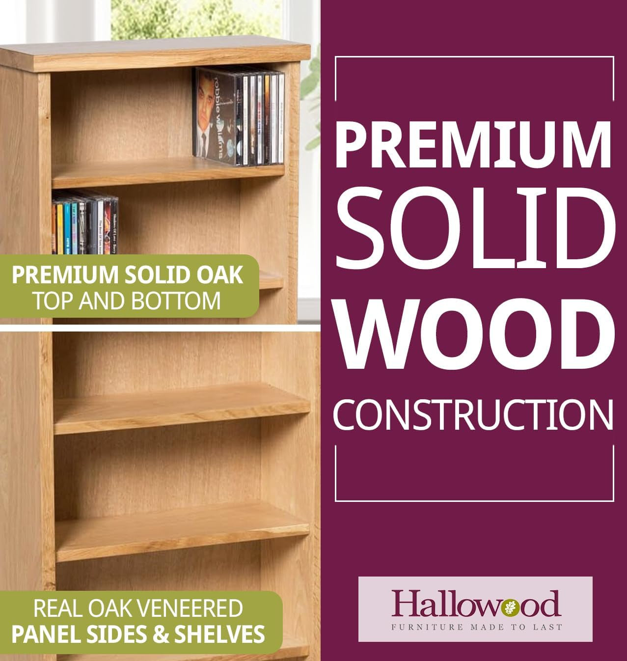 Waverly Oak Dvd Cabinet Wooden Cd Storage with 7-Tier | Solid Wooden Narrow CD Storage Tower, Media Storage Cabinet for Cds or Dvds Light Oak Furniture for Living Room or Bedroom