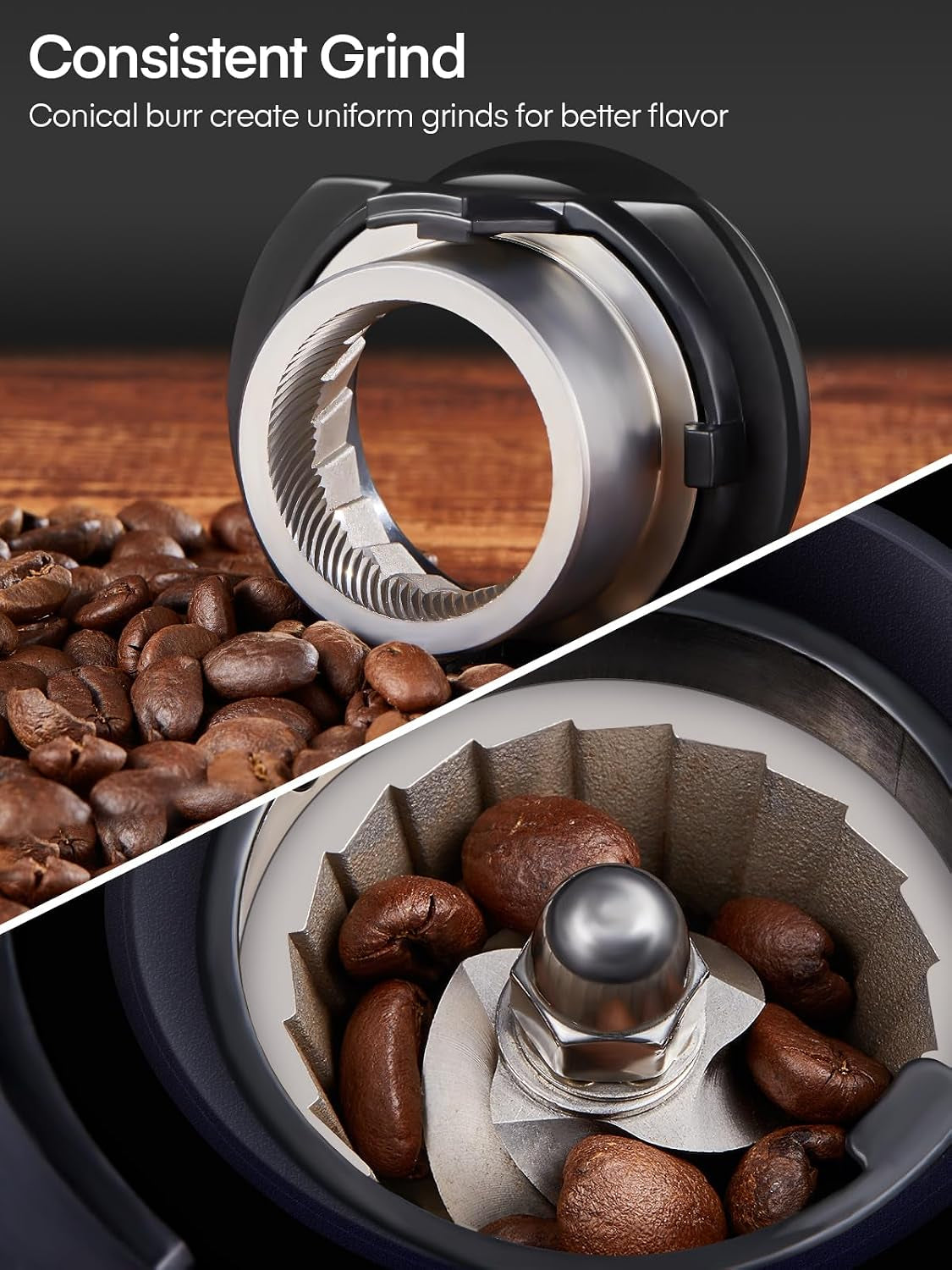 Conical Burr Coffee Grinder Electric, Coffee Bean Grinder with 35 Precise Grind Setting, Adjustable Burr Grinders, Anti-Static Burr Coffee Grinder for Espresso, Drip Coffee, French Press, Black