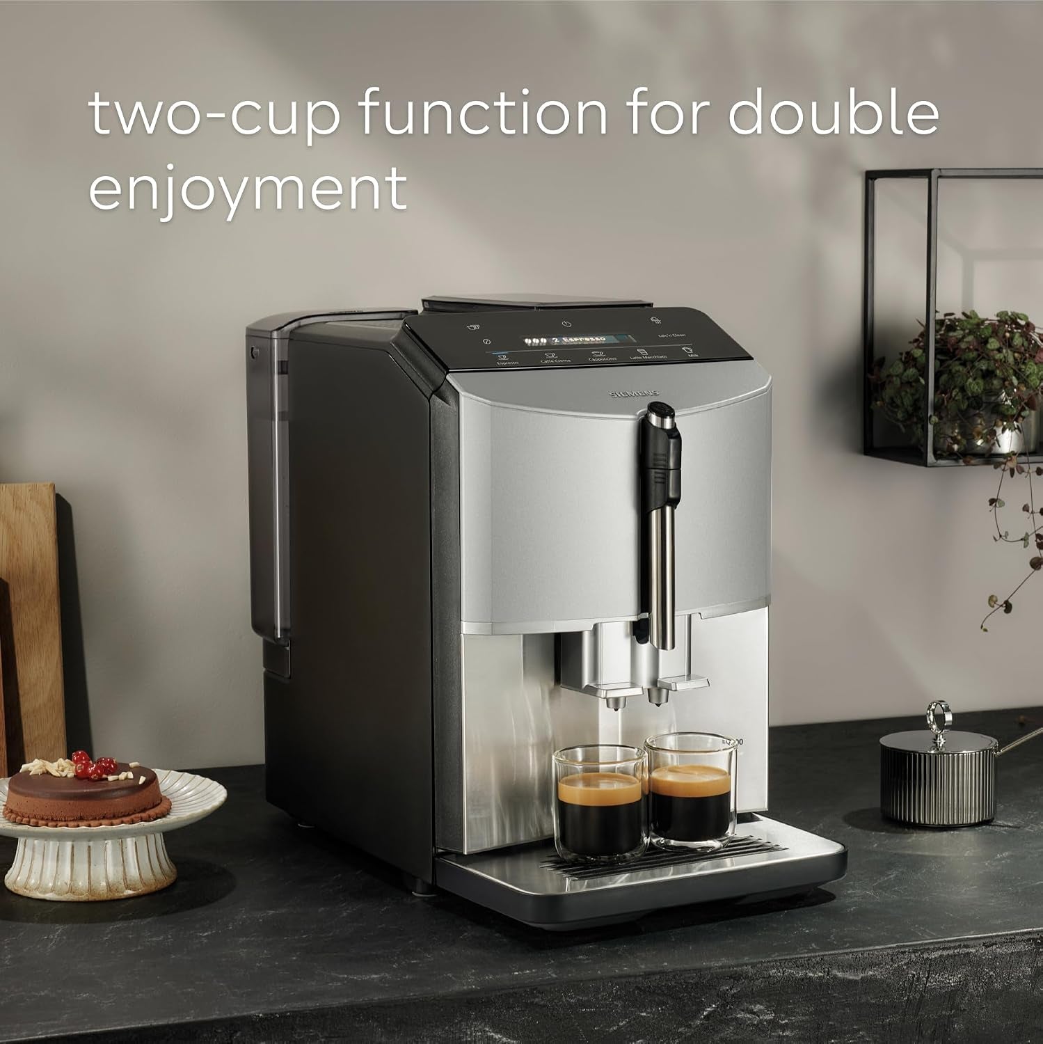 SIEMENS EQ300 Bean to Cup Coffee Machine, TF301G19, Piano Black | Fully Automatic Espresso Machine, Milk Frother Arm, 4 Coffee Beverages Including Cappuccino/Latte, LED Display