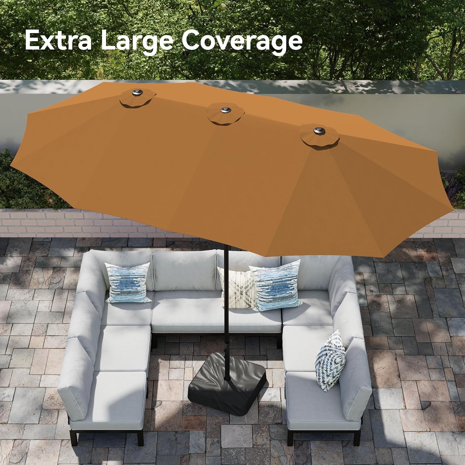 2.7X4.5M Garden Parasol Umbrella for Sun Protection with Base Included and Crank Patio Outdoor Waterproof Umbrella