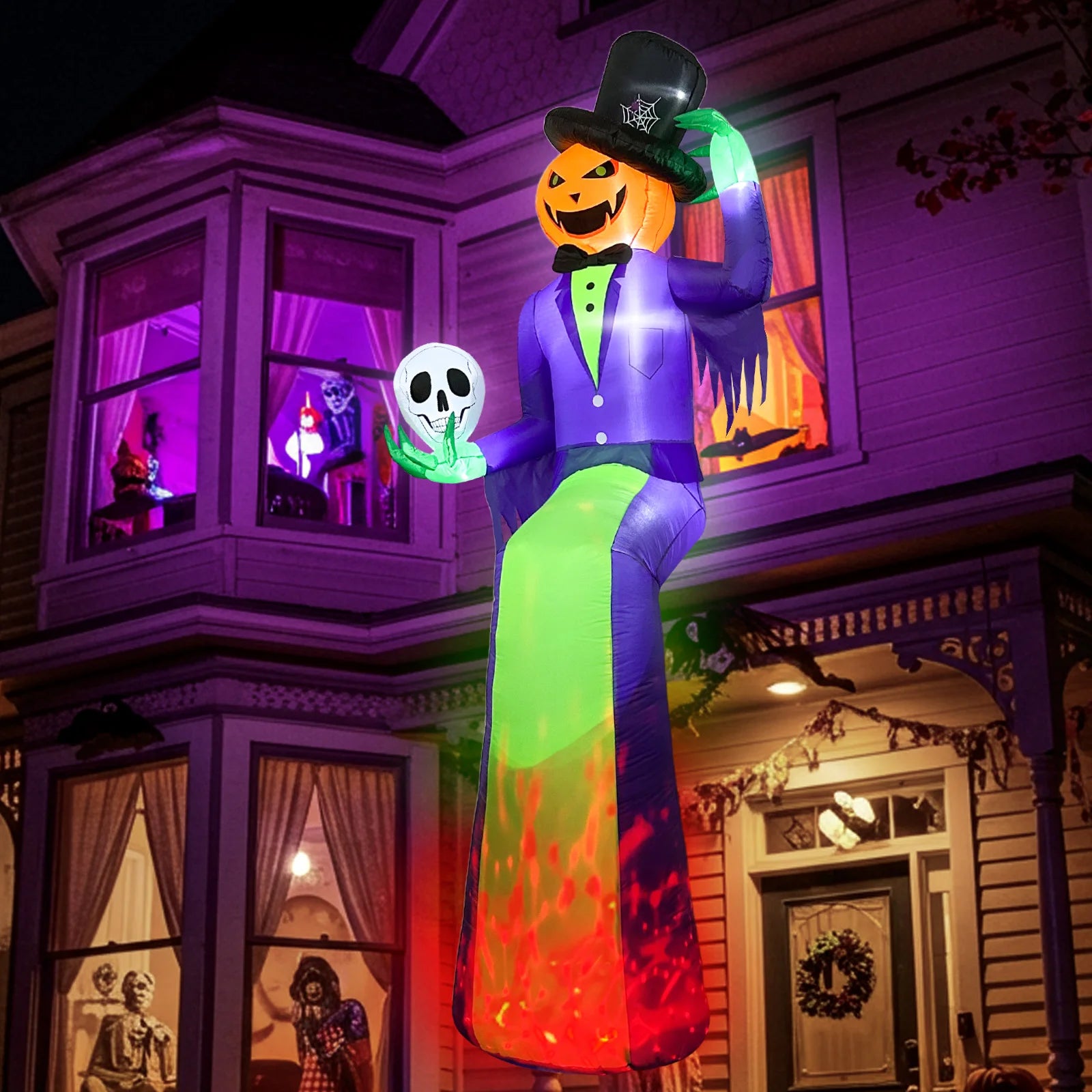 10FT Giant Halloween Inflatables, Scary Sitting Inflatable Pumpkin Decorations Outdoor for Roof Balcony Lawn Garden Yard Decor