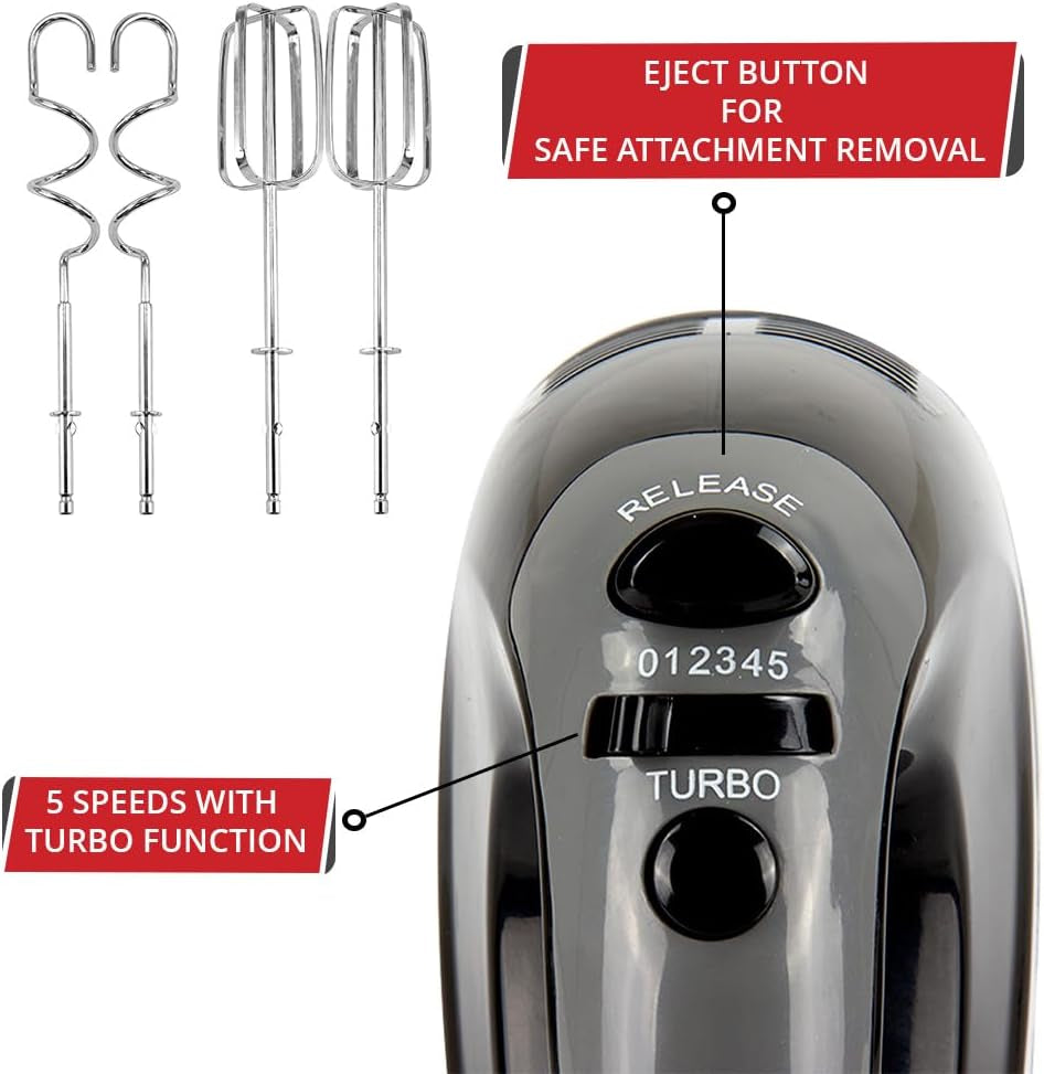 Blitz Hand Mixer Electric Whisk for Baking Electric Beater 5 Speed Control Hand Mixer Stainless Steel Kneader and Beaters for Baking Mixer 300W (Black)