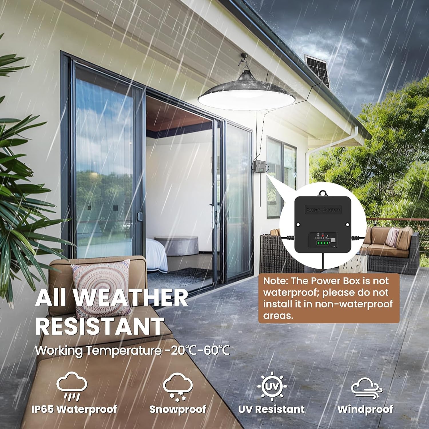 Solar Shed Light Indoor Outdoor, 2000LM Daytime Available Pendant Light with Pull Cord, Power Display & Mode Indicator, 3 Lighting Modes Solar Lights IP65 Waterproof for Garage Gazebo Porch