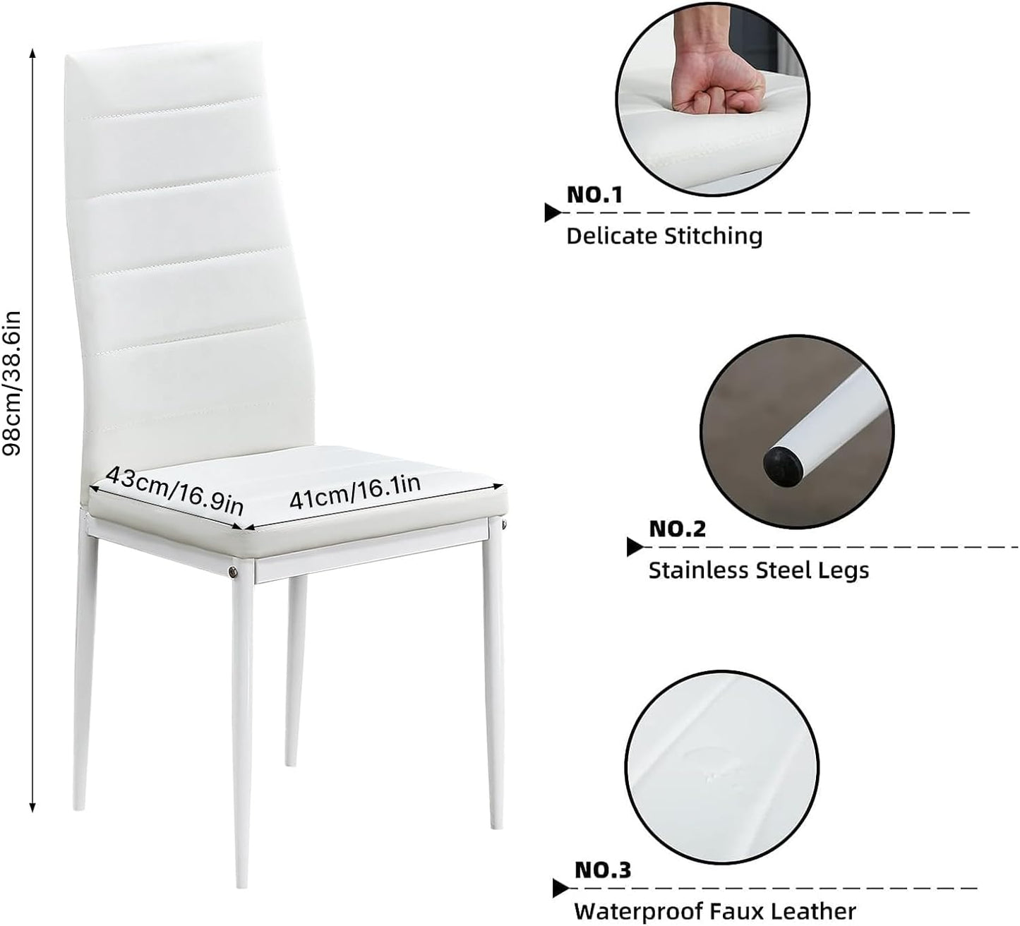 Dining Table and Chairs Set 4, 120X80X75Cm, for Kitchen Home Office | 4 Seater Table and Chairs Set Dining Room Sets High Back Faux Leather Chair, Oak Table and White Chairs