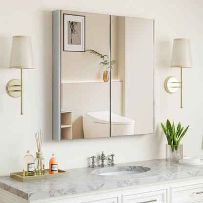 Sleek Medicine Cabinet with Double Mirrored Doors - Space-Saving Storage Solution for Your Bathroom