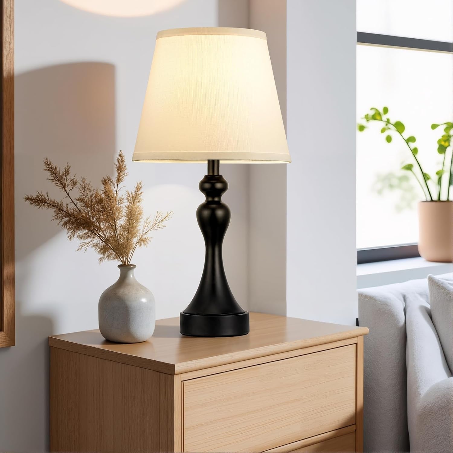 Table Lamps for Living Room, Large Metal Bedside Lamp for Bedroom with USB A+C Ports, 3 Way Dimmable Bedside Lamps Set of 2, Modern Touch beside Table Lamp with White Shade(Bulbs Included)