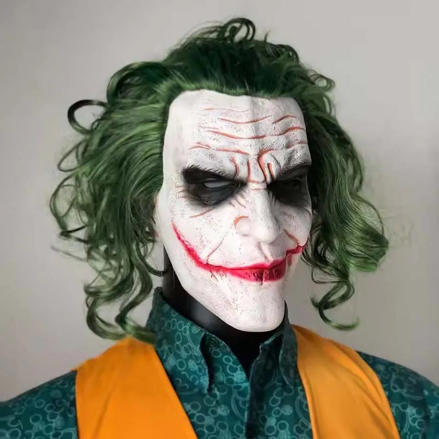 Halloween Latex Clown Mask Bat Knight Cosplay Horror Scary Joker Masks with Green Hair Wig Party Roleplay Cosplay Costume Props