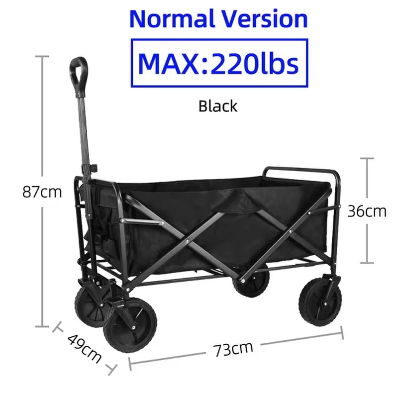Large Weight Capacity Heavy Duty Wagon Cart Folding Wagon for Outdoor Garden Beach Wagon Camping Equipment with Cup Holders