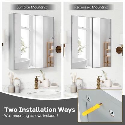 Sleek Medicine Cabinet with Double Mirrored Doors - Space-Saving Storage Solution for Your Bathroom