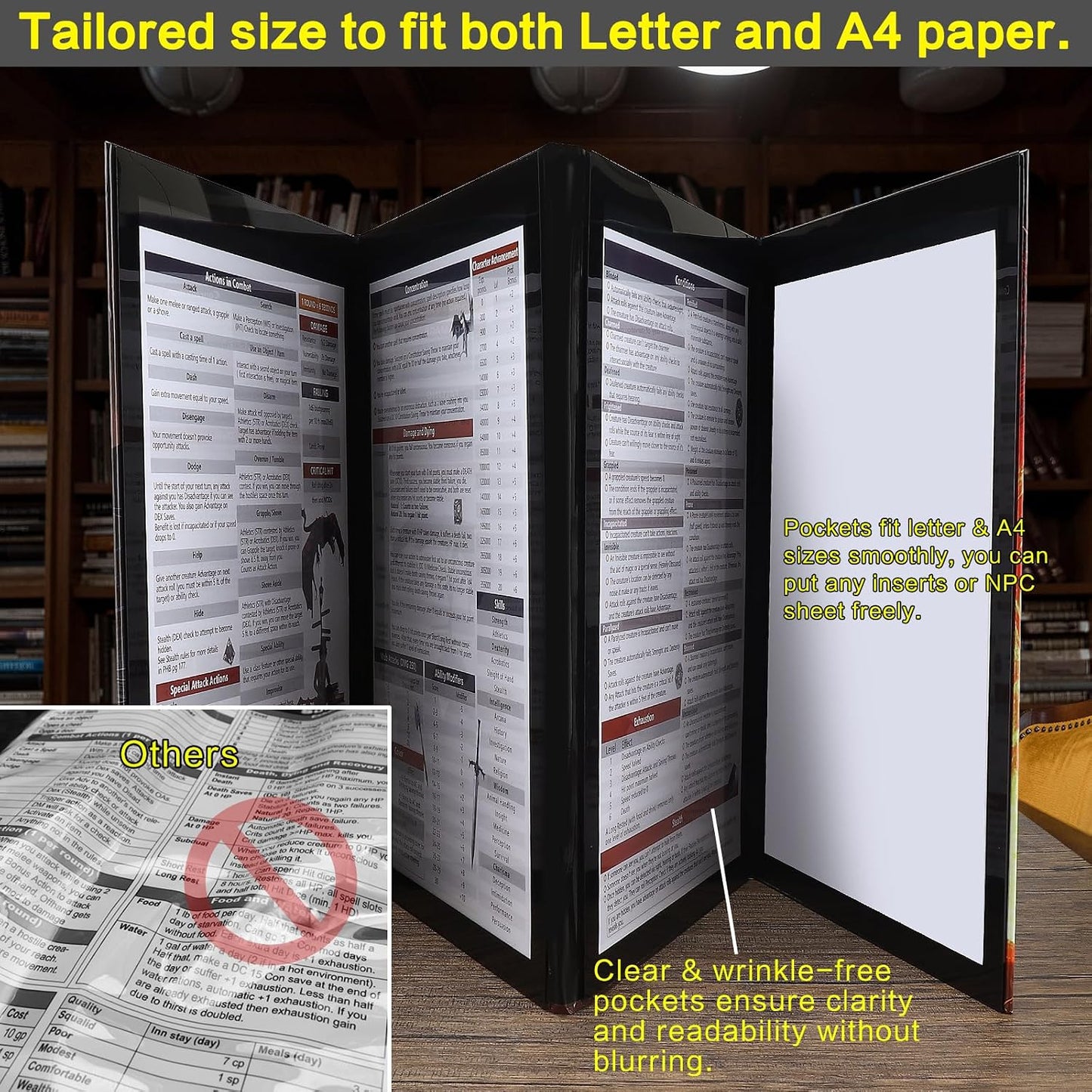 DND DM Screen, Dungeons and Dragons Master Screen, Four-Panel with Magnetic Pockets DM Screen for Board Games Masters, TTRPG Accessories D&D Gifts for DM Dungeons Masters | Four-Panel Folding DM Screen with Magnetic Pockets，Holds Notes & Maps, Portable,Ttrpg Accessories D&D Gifts for Dms