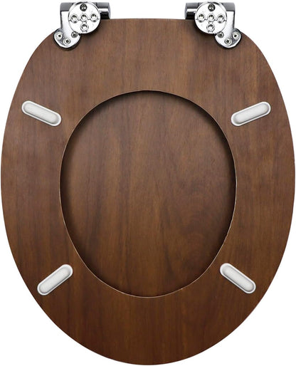 Toilet Seat Dark Walnut Wooden Soft Close with Adjustable Solid Zinc Alloy Hinges, MDF Wood Oval Toilet Seat with Bottom Fixings, Easy to Clean and Install (JH3704-01)