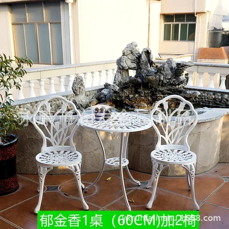 Italian Waterproof Iron Garden Furniture Sets Cast Aluminum Sun-Proof Courtyard Villa Outdoor Table and Chair Set