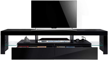 Front RGB LED TV Stand Cabinet Unit Modern 160Cm TV Desk with Storage for Entertainment Living Room (Black)