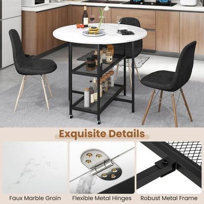 Round Kitchen Table Modern Dining Table with Drop Leaf Tabletop