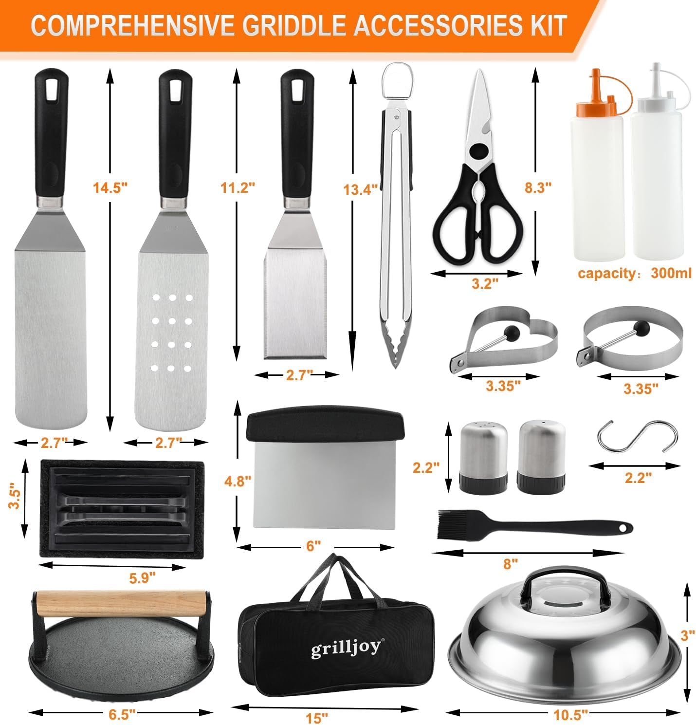 Professional Griddle Accessories Kit for Blackstone, Smash Burger Kit with Grill Spatula Set, Smash Burger Press, Basting Cover, 28PCS Flat Top Grill Accessories for Plancha Grill Cooking